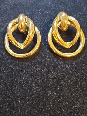 Vintage Givenchy New York Paris Gold Door Knocker Interlocking Hoop Clip-Ons